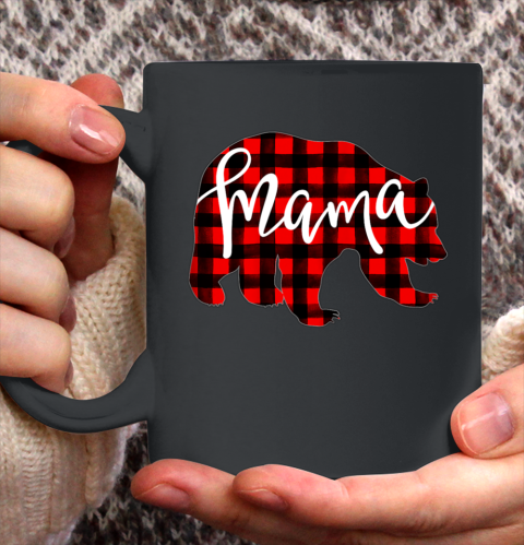 Womens Red Plaid Mama Bear Shirt Matching Pajama Family Buffalo Ceramic Mug 11oz