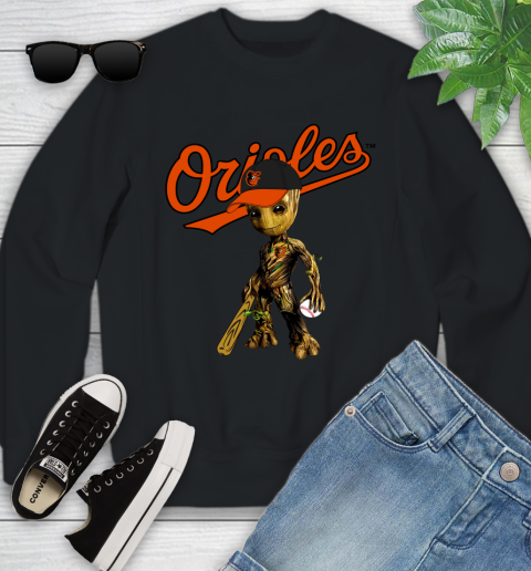 MLB Baltimore Orioles Groot Guardians Of The Galaxy Baseball Youth Sweatshirt 2