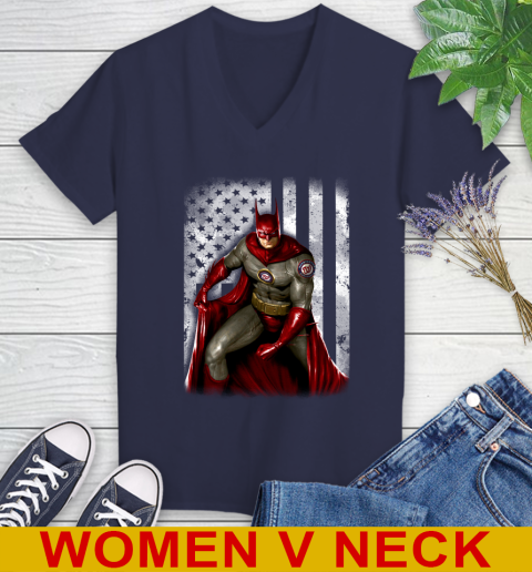 Washington Nationals MLB Baseball Batman DC American Flag Shirt Women's V-Neck T-Shirt 12
