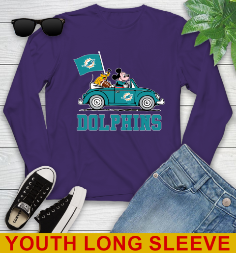 NFL Football Miami Dolphins Pluto Mickey Driving Disney Shirt Youth Long Sleeve 5
