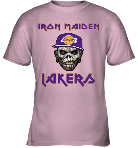 lts5 nba los angeles lakers iron maiden rock band music basketball youth t shirt 26 front light pink