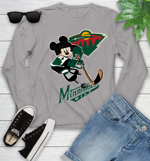 NHL Minnesota Wild Mickey Mouse Disney Hockey T Shirt Youth Long Sleeve 5