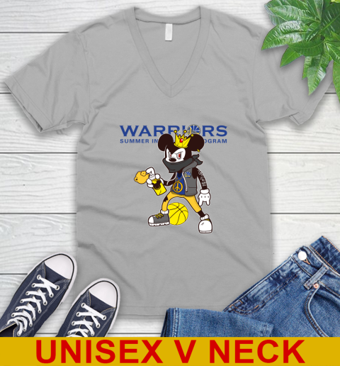 Golden State Warriors NBA Basketball Mickey Peace Sign Sports V-Neck T-Shirt 4