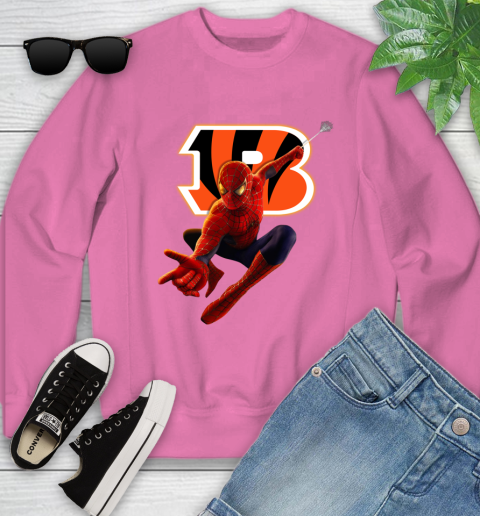 NFL Spider Man Avengers Endgame Football Cincinnati Bengals Youth Sweatshirt 8 NFL Spider Man Avengers Endgame Football Cincinnati Bengals Youth Sweatshirt - Image 8