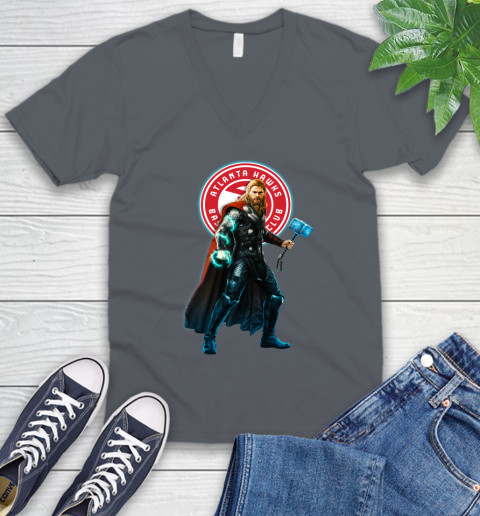 NBA Thor Avengers Endgame Basketball Atlanta Hawks V-Neck T-Shirt 5