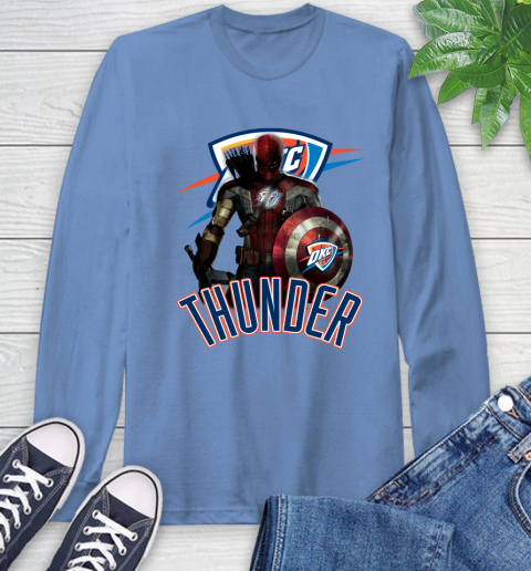 Oklahoma City Thunder NBA Basketball Captain America Thor Spider Man Hawkeye Avengers Long Sleeve T-Shirt 11
