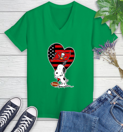 Tampa Bay Buccaneers NFL Football The Peanuts Movie Adorable Snoopy Women's V-Neck T-Shirt 5