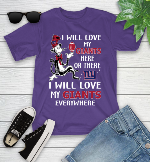 NFL Football New York Giants I Will Love My Giants Everywhere Dr Seuss Shirt Youth T-Shirt 3