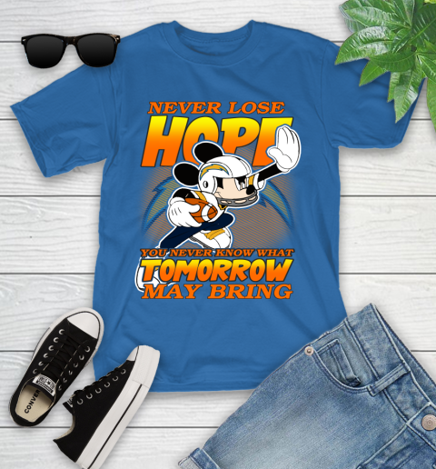 Los Angeles Chargers NFL Football Mickey Disney Never Lose Hope Youth T-Shirt 12
