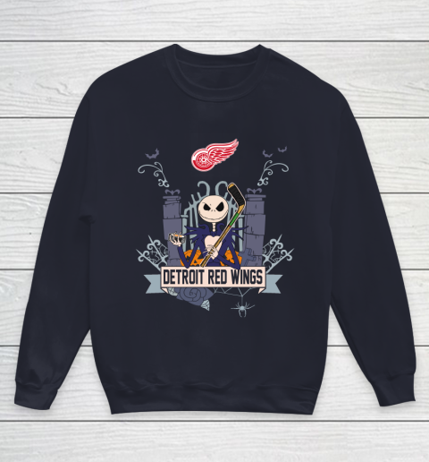 NHL Detroit Red Wings Hockey Jack Skellington Halloween Youth Sweatshirt 2