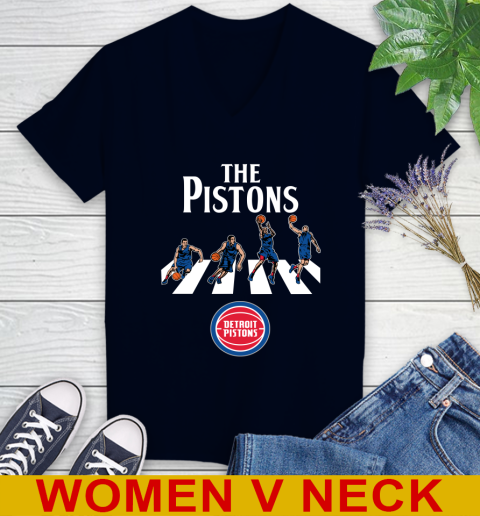 NBA Basketball Detroit Pistons The Beatles Rock Band Shirt Women's V-Neck T-Shirt 2
