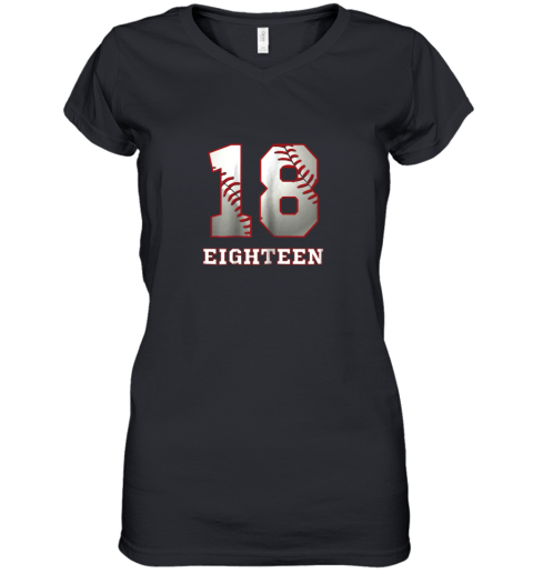 Baseball Number Player No 18 Jersey Women's V-Neck T-Shirt