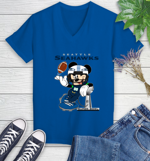 NFL Seattle Seahawks Mickey Mouse Disney Super Bowl Football T Shirt Women's V-Neck T-Shirt 10