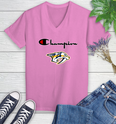 NHL Hockey Nashville Predators Champion Shirt Women's V-Neck T-Shirt 10