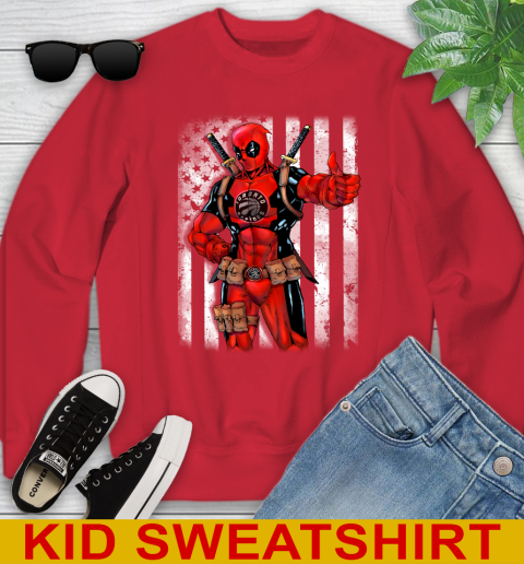 NBA Basketball Toronto Raptors Deadpool American Flag Shirt Youth Sweatshirt 7
