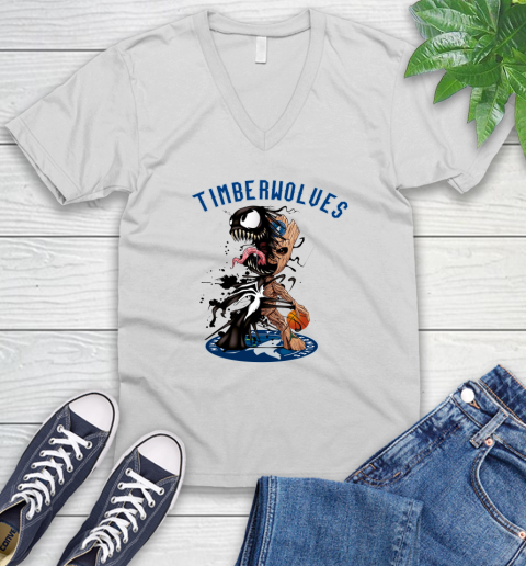 NBA Minnesota Timberwolves Basketball Venom Groot Guardians Of The Galaxy V-Neck T-Shirt