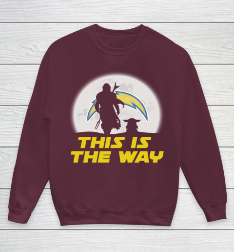 Los Angeles Chargers NFL Football Star Wars Yoda And Mandalorian This Is The Way Youth Sweatshirt 4