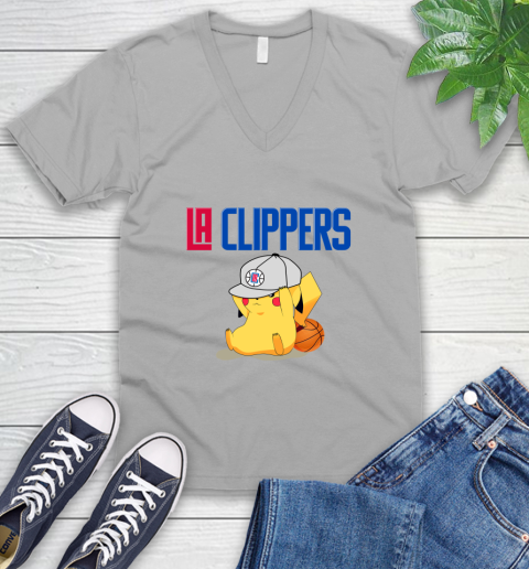 NBA Pikachu Basketball Sports Los Angeles Clippers V-Neck T-Shirt 4