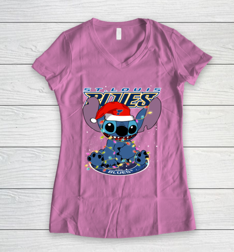 St.Louis Blues NHL Hockey noel stitch Christmas Women's V-Neck T-Shirt 8