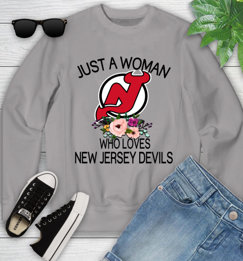 NHL Just A Woman Who Loves New Jersey Devils Hockey Sports Youth Sweatshirt 2