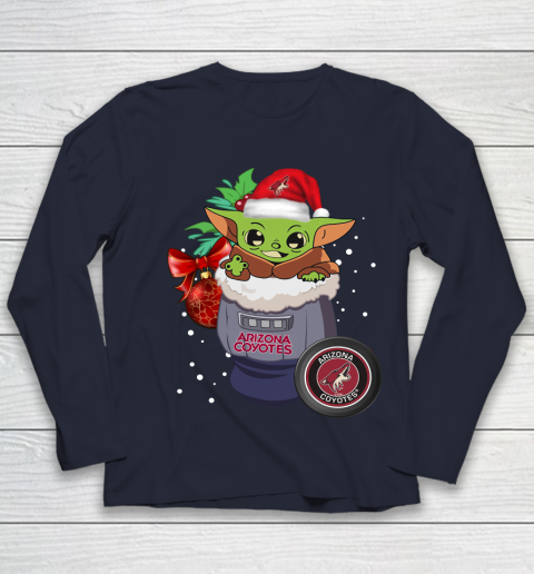 Arizona Coyotes Christmas Baby Yoda Star Wars Funny Happy NHL Youth Long Sleeve 3