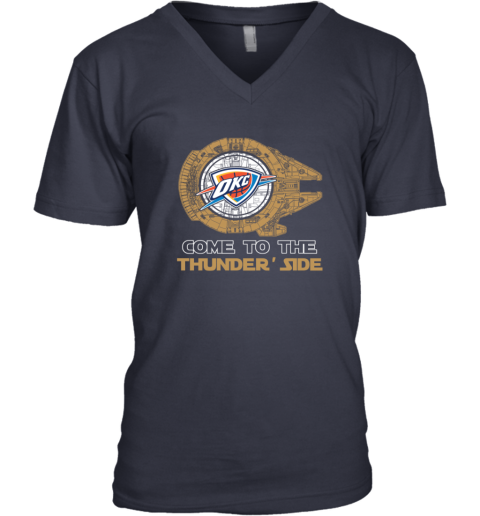 NBA Come To The Oklahoma City Thunder Star Wars Basketball Sports V-Neck T-Shirt wjot nba come to the oklahoma city thunder star wars basketball sports v neck unisex 8 front navy