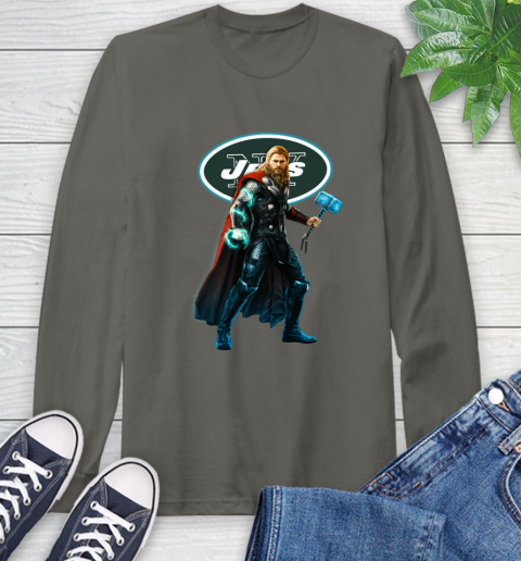 NFL Thor Avengers Endgame Football New York Jets Long Sleeve T-Shirt 8