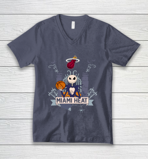 NBA Miami Heat Basketball Jack Skellington Halloween V-Neck T-Shirt 7