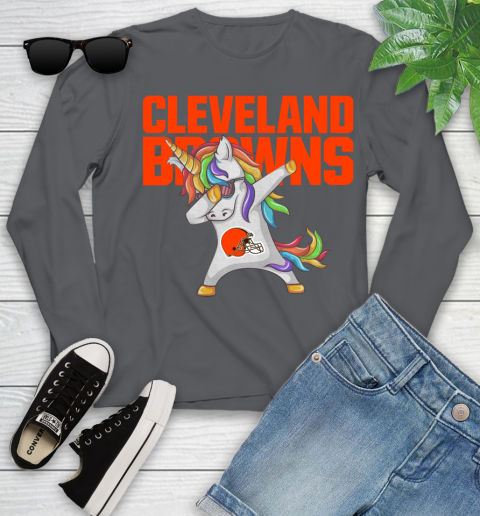 Cleveland Browns NFL Football Funny Unicorn Dabbing Sports Youth Long Sleeve 8