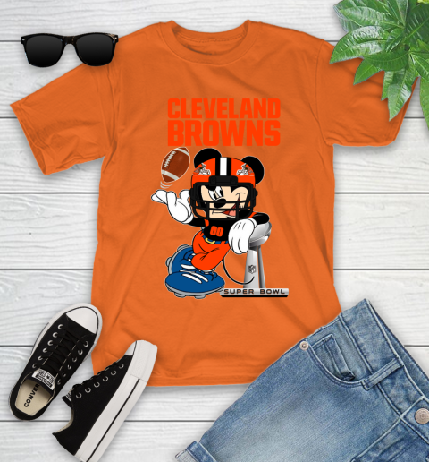 NFL Cleveland Browns Mickey Mouse Disney Super Bowl Football T Shirt Youth T-Shirt 7