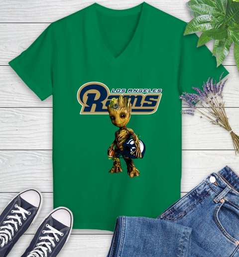Los Angeles Rams NFL Football Groot Marvel Guardians Of The Galaxy Women's V-Neck T-Shirt 5