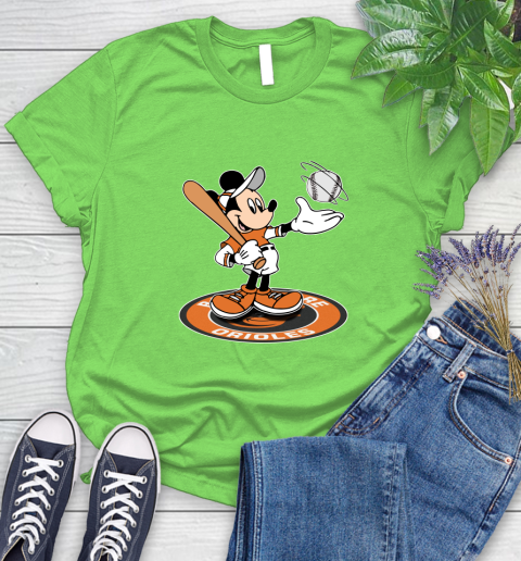 MLB Baseball Baltimore Orioles Cheerful Mickey Disney Shirt Women's T-Shirt 10