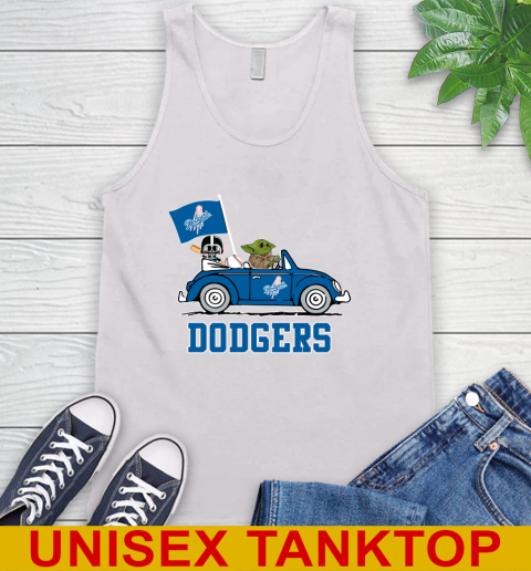 MLB Baseball Los Angeles Dodgers Darth Vader Baby Yoda Driving Star Wars Shirt Tank Top