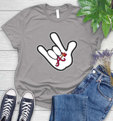 Atlanta Braves MLB Baseball Mickey Rock Hand Disney Women's T-Shirt 5