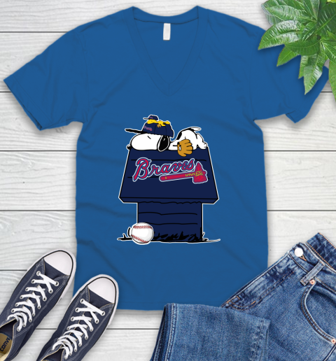 MLB Atlanta Braves Snoopy Woodstock The Peanuts Movie Baseball T Shirt V-Neck T-Shirt 6