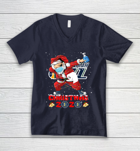 Utah Jazz Funny Santa Claus Dabbing Christmas 2020 NBA V-Neck T-Shirt 2