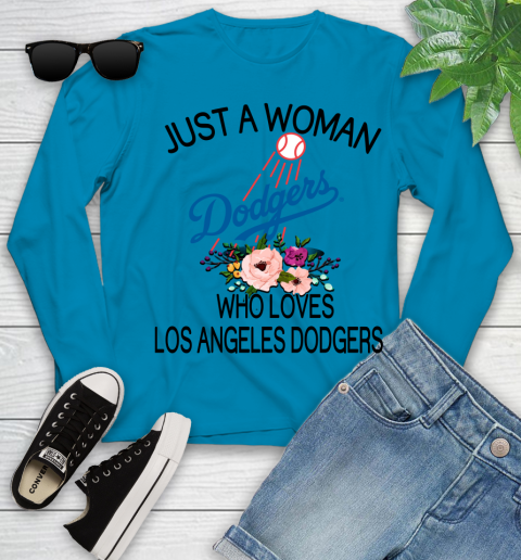 MLB Just A Woman Who Loves Los Angeles Dodgers Baseball Sports Youth Long Sleeve 5