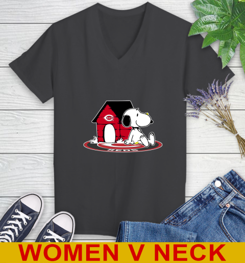 MLB Baseball Cincinnati Reds Snoopy The Peanuts Movie Shirt Women's V-Neck T-Shirt 9