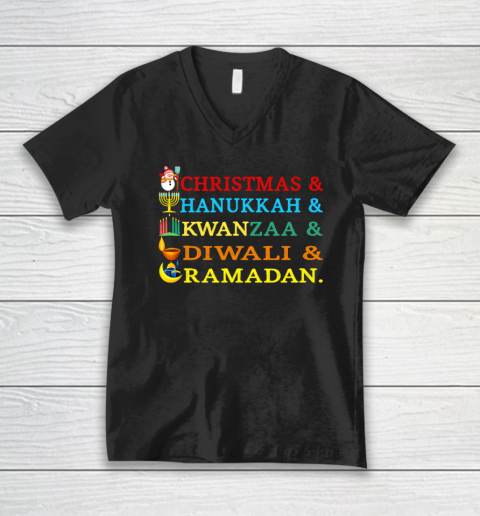 Christmas Hanukkah Kwanzaa Diwali Ramadan Holiday Culture V-Neck T-Shirt
