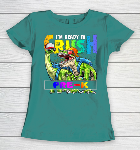 Next Level t shirts I m Ready To Crush Pre K T Rex Dino Holding Pencil Back To School Women's T-Shirt 10