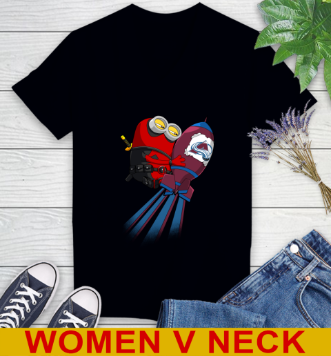NHL Hockey Colorado Avalanche Deadpool Minion Marvel Shirt Women's V-Neck T-Shirt