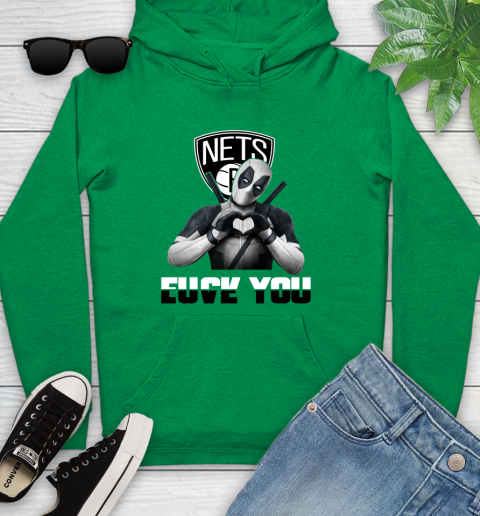 NBA Brooklyn Nets Deadpool Love You Fuck You Basketball Sports Youth Hoodie 9