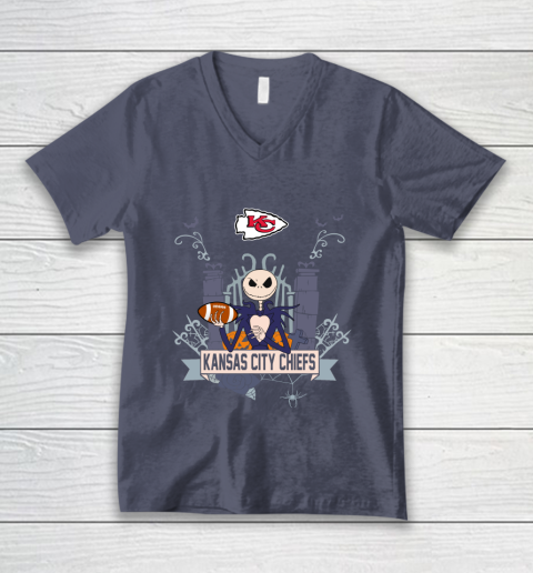 NFL Kansas City Chiefs Football Jack Skellington Halloween V-Neck T-Shirt 7