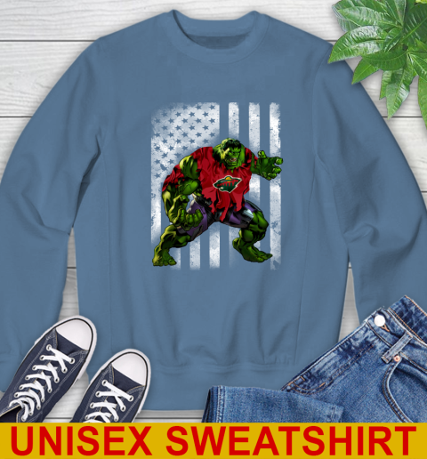 Minnesota Wild Hulk Marvel Avengers NHL Hockey American Flag Sweatshirt 11 Minnesota Wild Hulk Marvel Avengers NHL Hockey American Flag Sweatshirt - Image 11