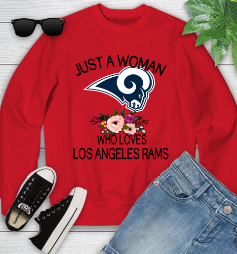 NFL Just A Woman Who Loves Los Angeles Rams Football Sports Youth Sweatshirt 5