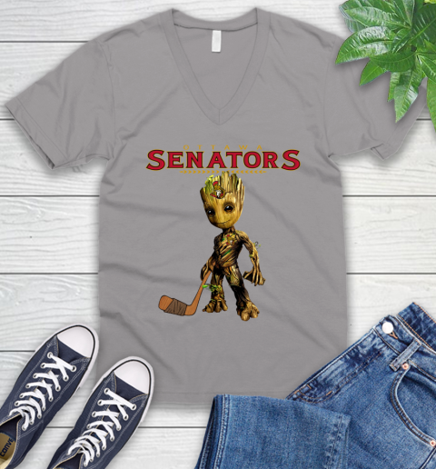 Ottawa Senators NHL Hockey Groot Marvel Guardians Of The Galaxy V-Neck T-Shirt 4