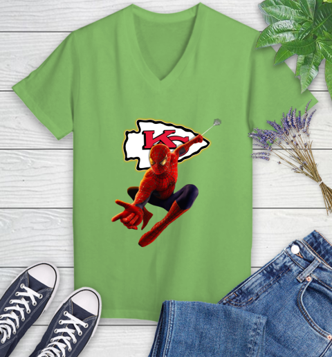 NFL Spider Man Avengers Endgame Football Kansas City Chiefs Women's V-Neck T-Shirt 11