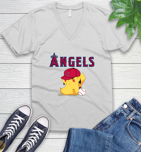 MLB Pikachu Baseball Sports Los Angeles Angels V-Neck T-Shirt