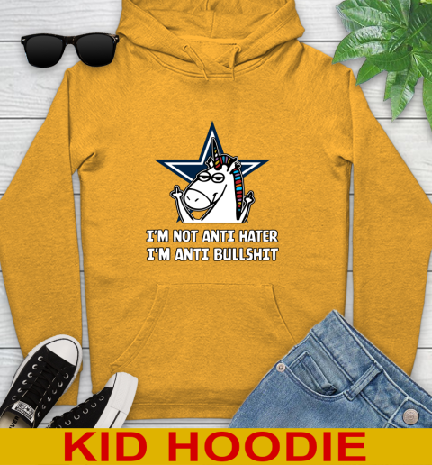 Dallas Cowboys NFL Football Unicorn I'm Not Anti Hater I'm Anti Bullshit Youth Hoodie 3