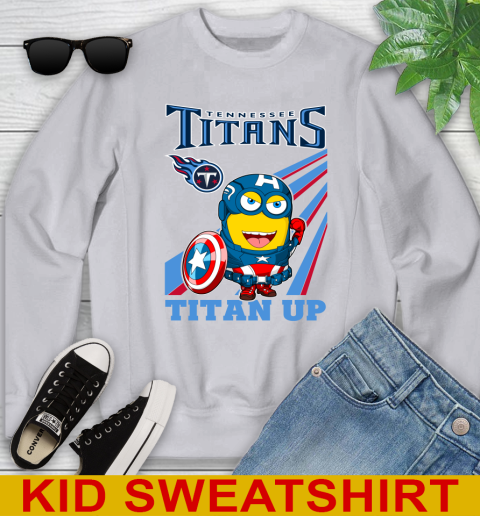 NFL Football Tennessee Titans Captain America Marvel Avengers Minion Titan Up Shirt Youth Sweatshirt 3